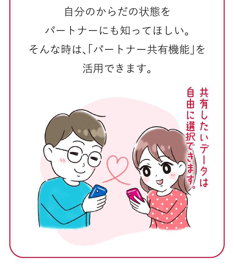 自分のからだの状態をパートナーにも知ってほしい。そんな時は、「パートナー共有機能」を活用できます。
